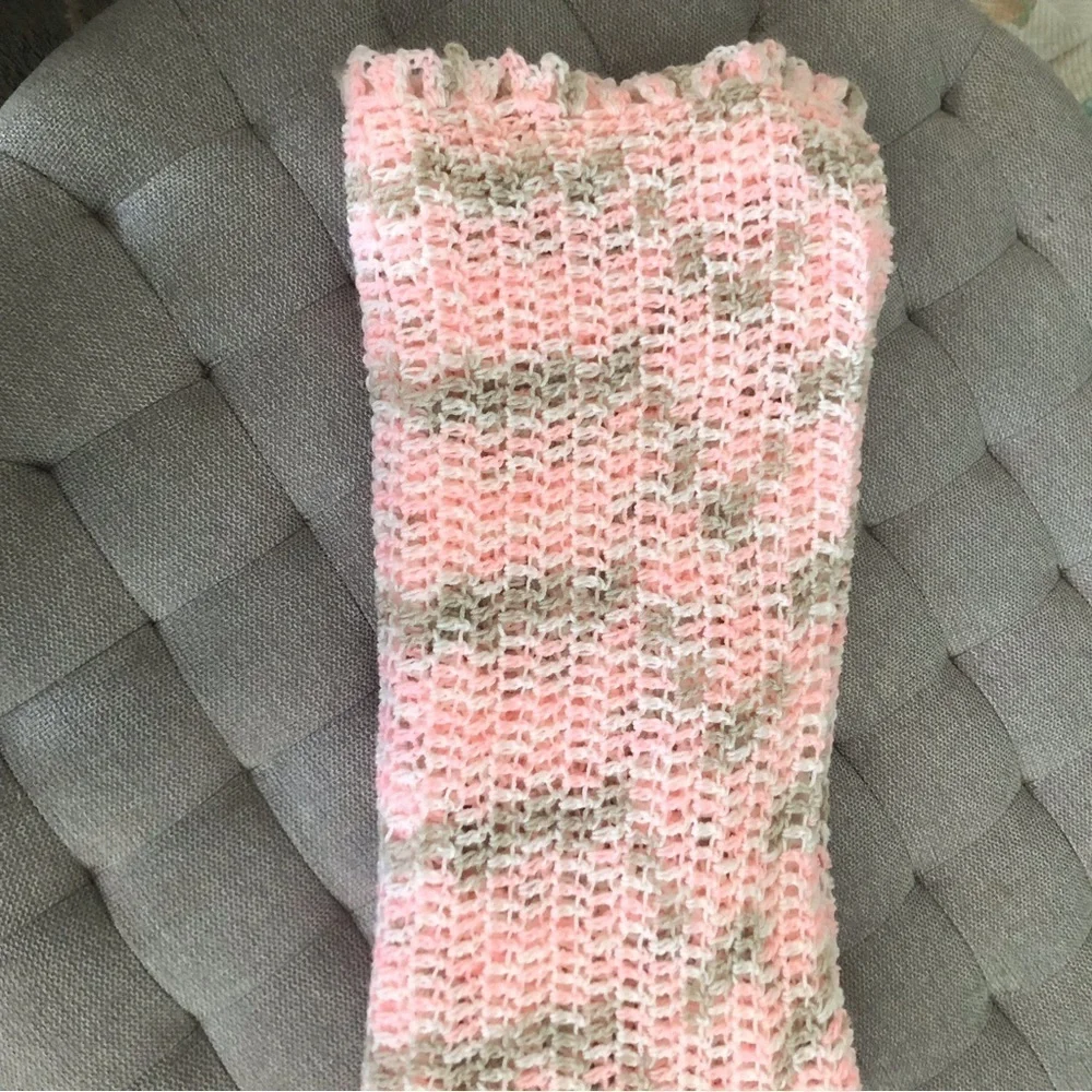Handmade crochet pink & brown oversized baby blanket